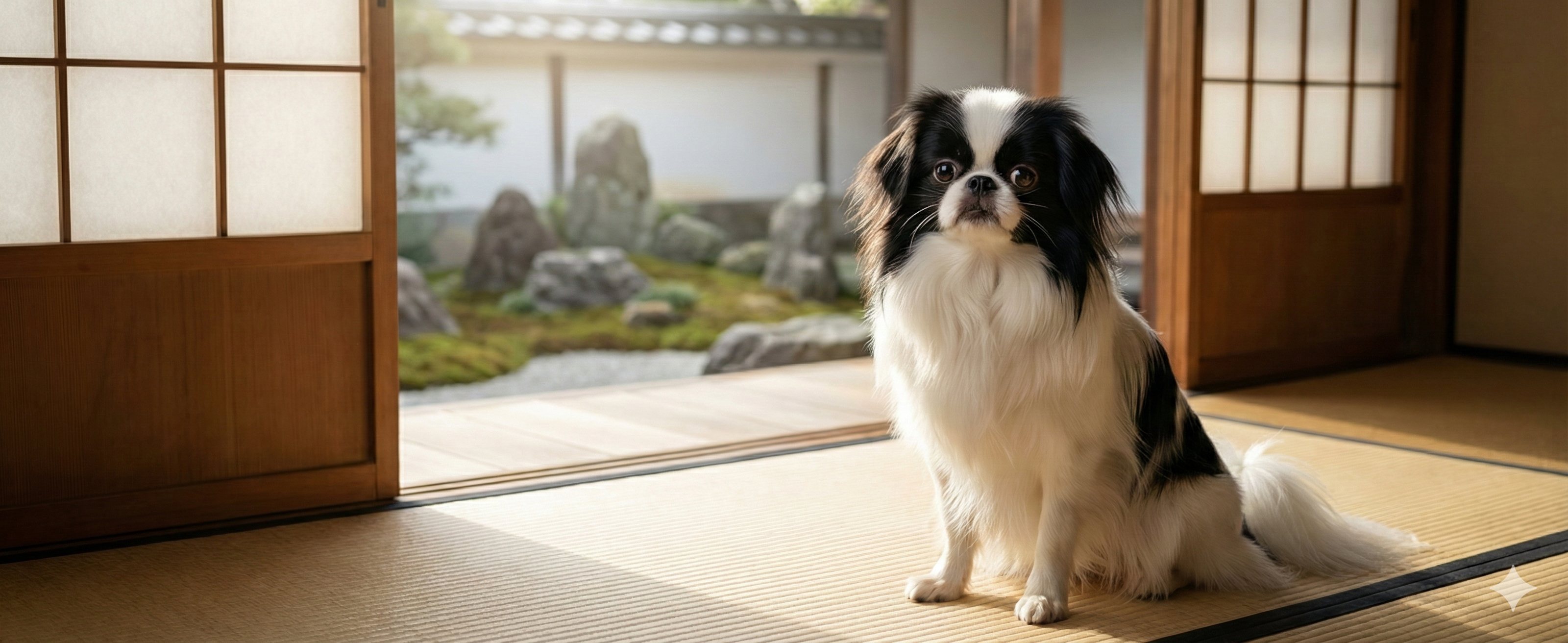 伝統的な和室で寛ぐ日本チン