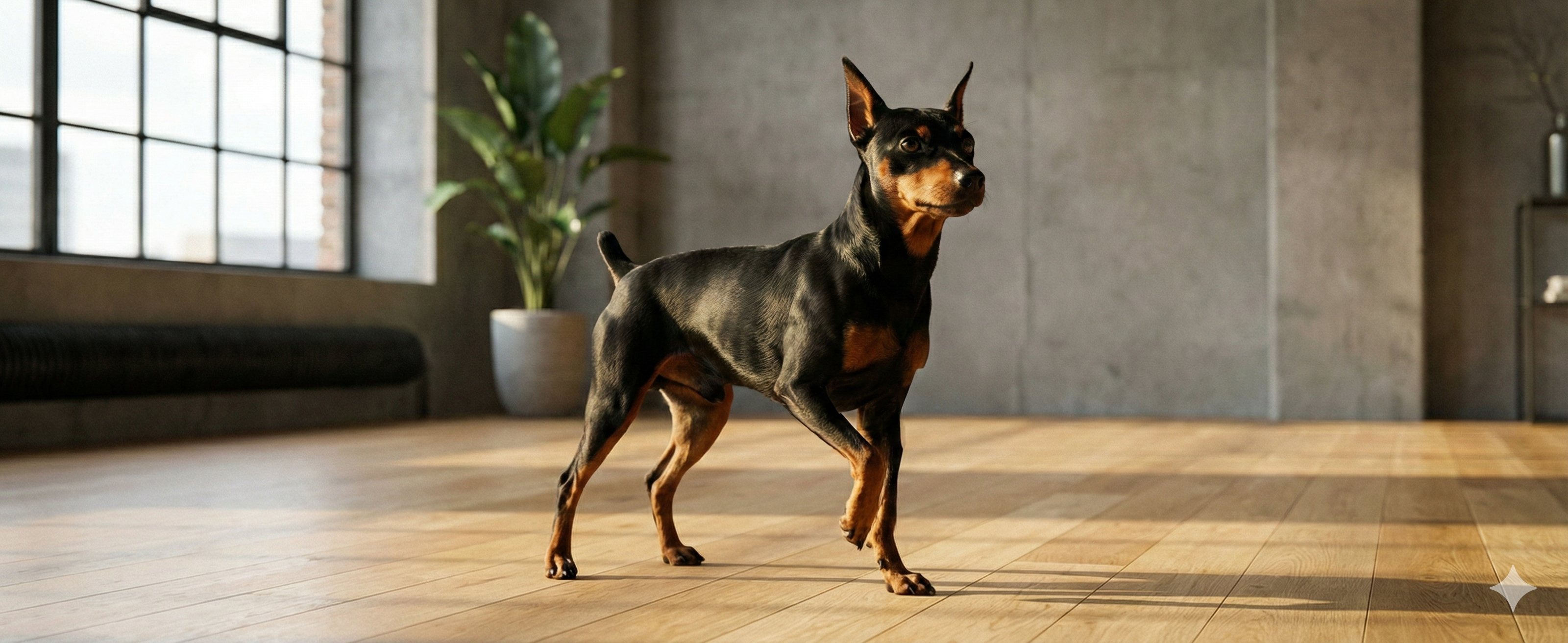 凛々しく立つミニチュア・ピンシャー